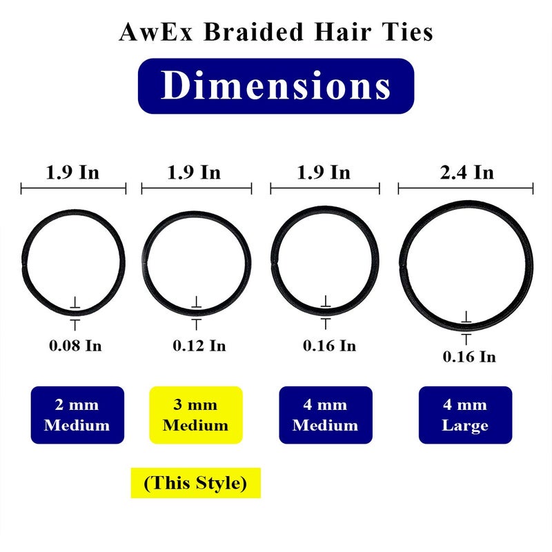 AwEx Black Hair Bands for FINE Hair,0.12 inch (3 mm) in Thickness,5.5 inches(140 mm), Regular Loop Hair Ties,No Metal Elastics,Ponytail Holder for THIN Hair - Image 3